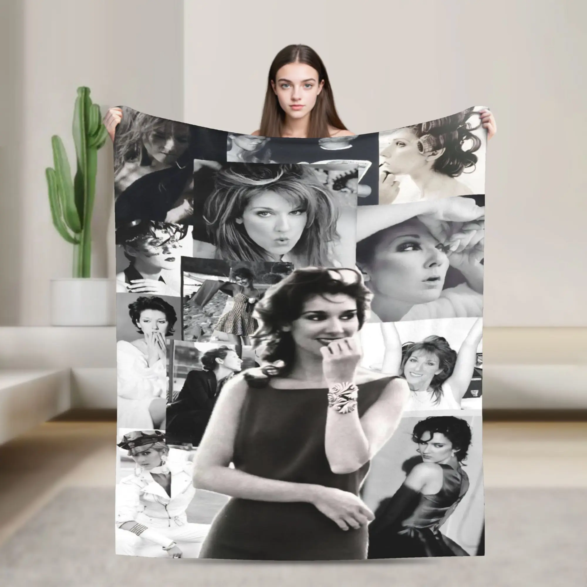 Celines Dion Collage Siger Blankets Flannel Music Soft Throw Blanket for Bed Bedroom Quilt