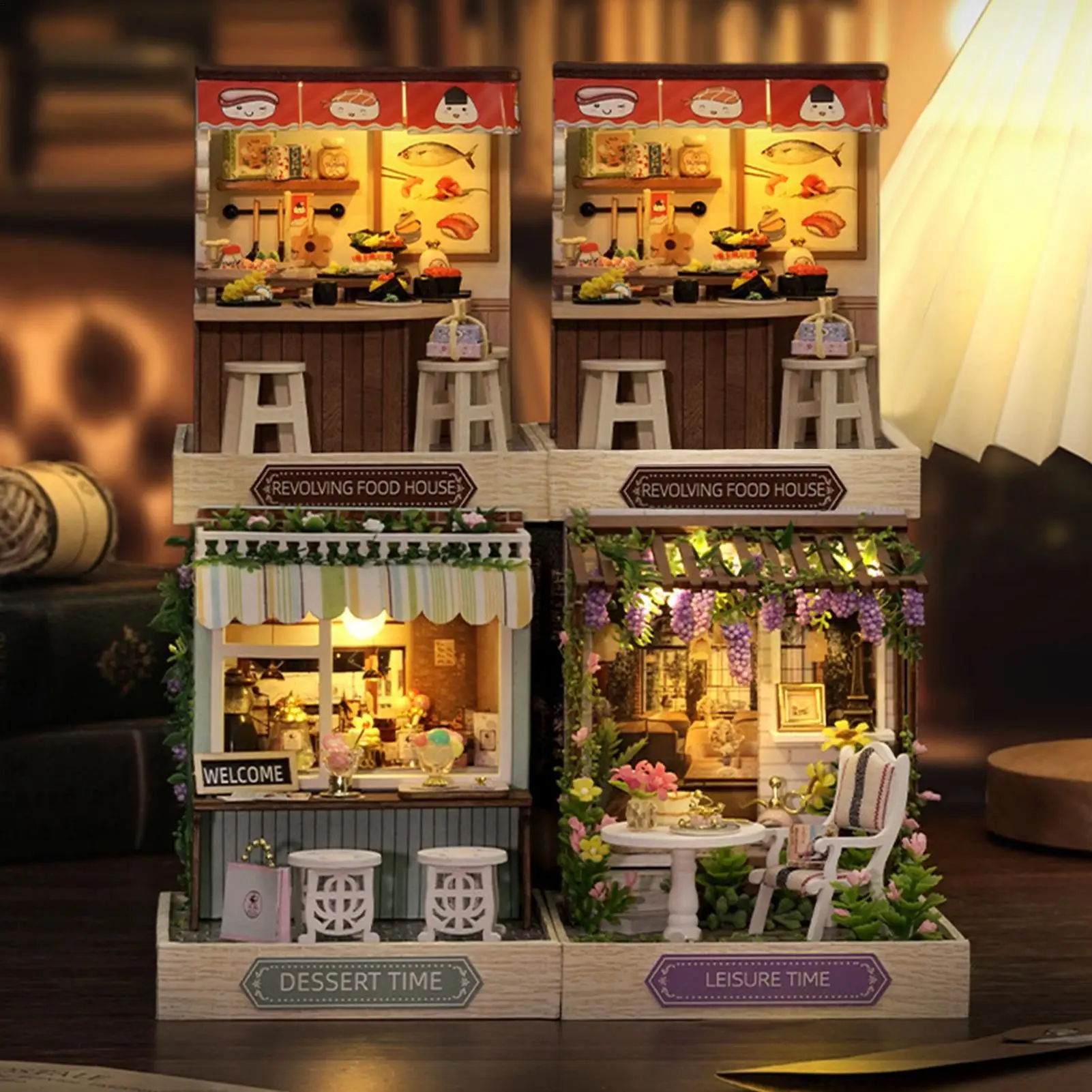 Kit de casa de muñecas en miniatura, artesanías de madera con cubierta antipolvo, estuche de exposición para adultos y niños, decoración para el hogar y la sala de estar, regalo de Navidad