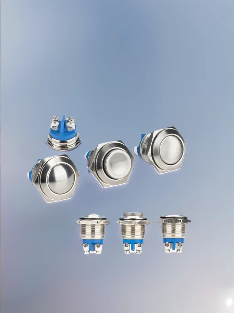 16mm 1no cabeça plana alta à prova dwaterproof água reinicialização momentânea metal botão