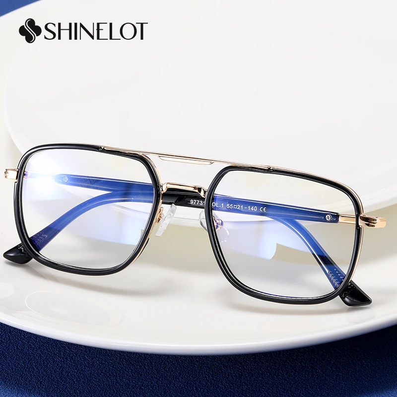 

97731 Medical Grade Double Bridge Business Men Eyeglasses Frame Male Eye Protection Optical Glasses Versatile Style Eyewear