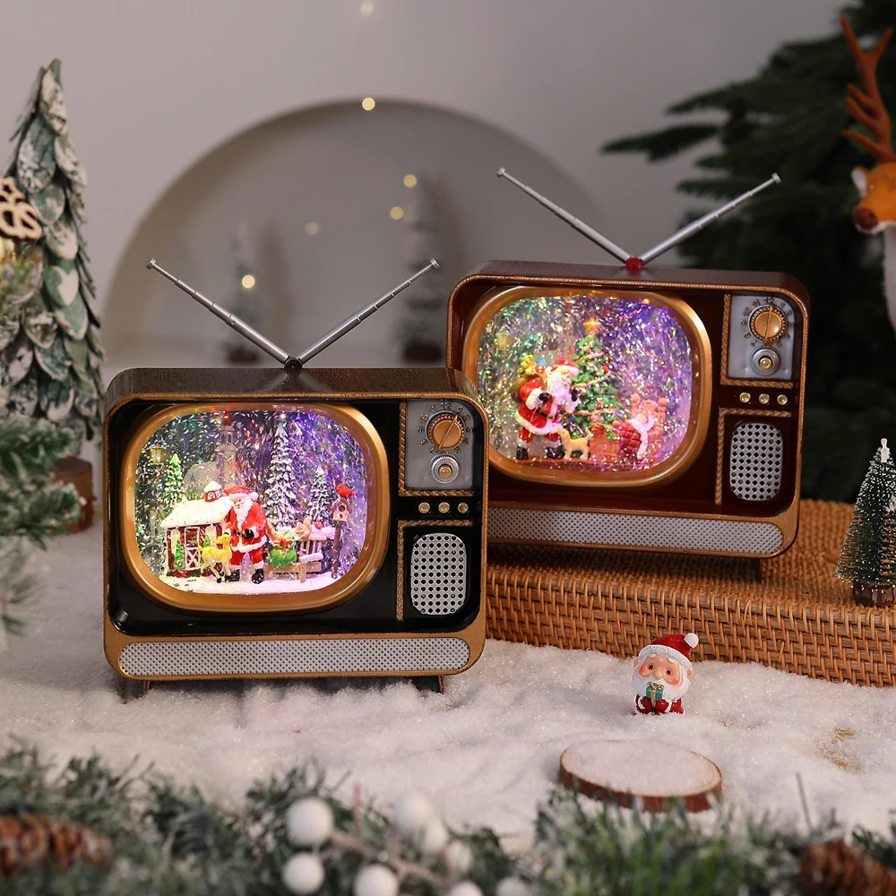 

Christmas Snowfall Santa Claus Tree Decorations Luminous Music Tv Ornaments Glittering Christmas Music Box for Christmas Gifts