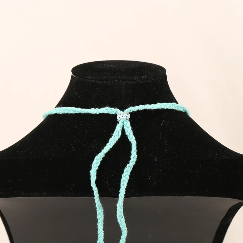 Boho Statement Necklace Hand-Woven Natural Chrysocolla Horse Head Carved Gemstone Animal Pendant Adjustable 28-Inch Jewelry