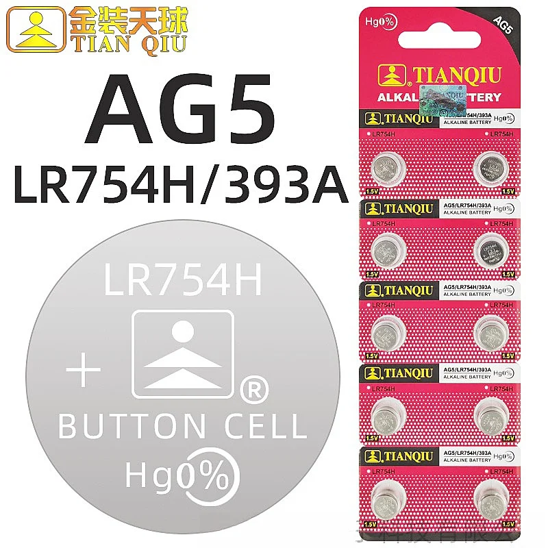 TIANQIU 1.55V AG5 LR754 Button Batteries SR754 193 393 L754 SR754SW LR48 Round Cell Coin Alkaline Battery for Watch Toys Clock