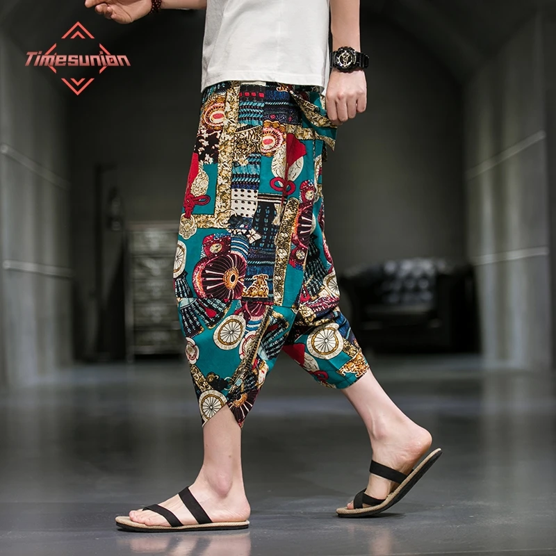 

Capri pants Summer Cropped Shorts for Men Loose Radish Pants for Men 7-point Harun Pants Beach Pants Chinese Style Lantern Pants