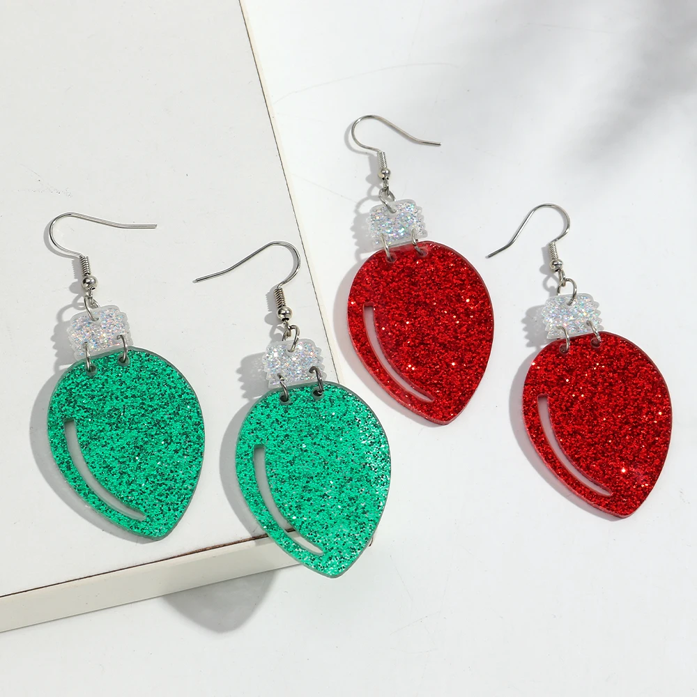 موضة بريق عيد الميلاد الأحمر الأخضر المصباح الكهربي إسقاط أقراط مضحك الاكريليك هندسية القرط مجوهرات هدايا عيد الميلاد مهرجان #2