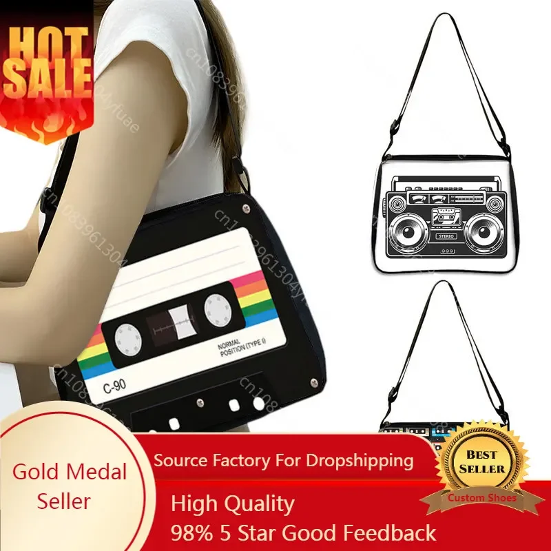 Cassette Tape Recorder Print Shoulder Bag Back To 80s 90s Women Crossbody Bags for Travel Ladies Handbag Phone Purse Holder