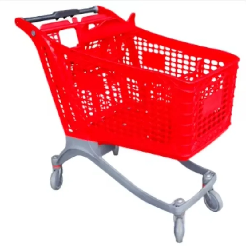 Shopping Cart 175L Hypermarket Supermarket Grocery Store Push Trolley Plastic with Advertising Handle