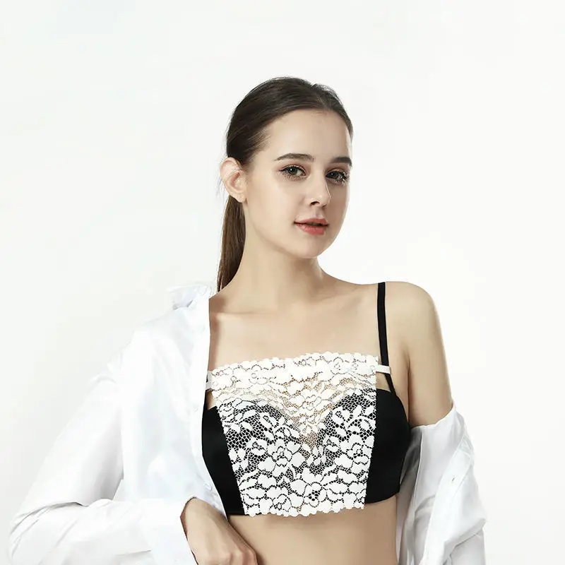 Tela de una pieza para cubrir escote para mujer, Tops, camisola, sujetador, inserto envuelto, decoración del pecho, encaje transparente, Top de tubo