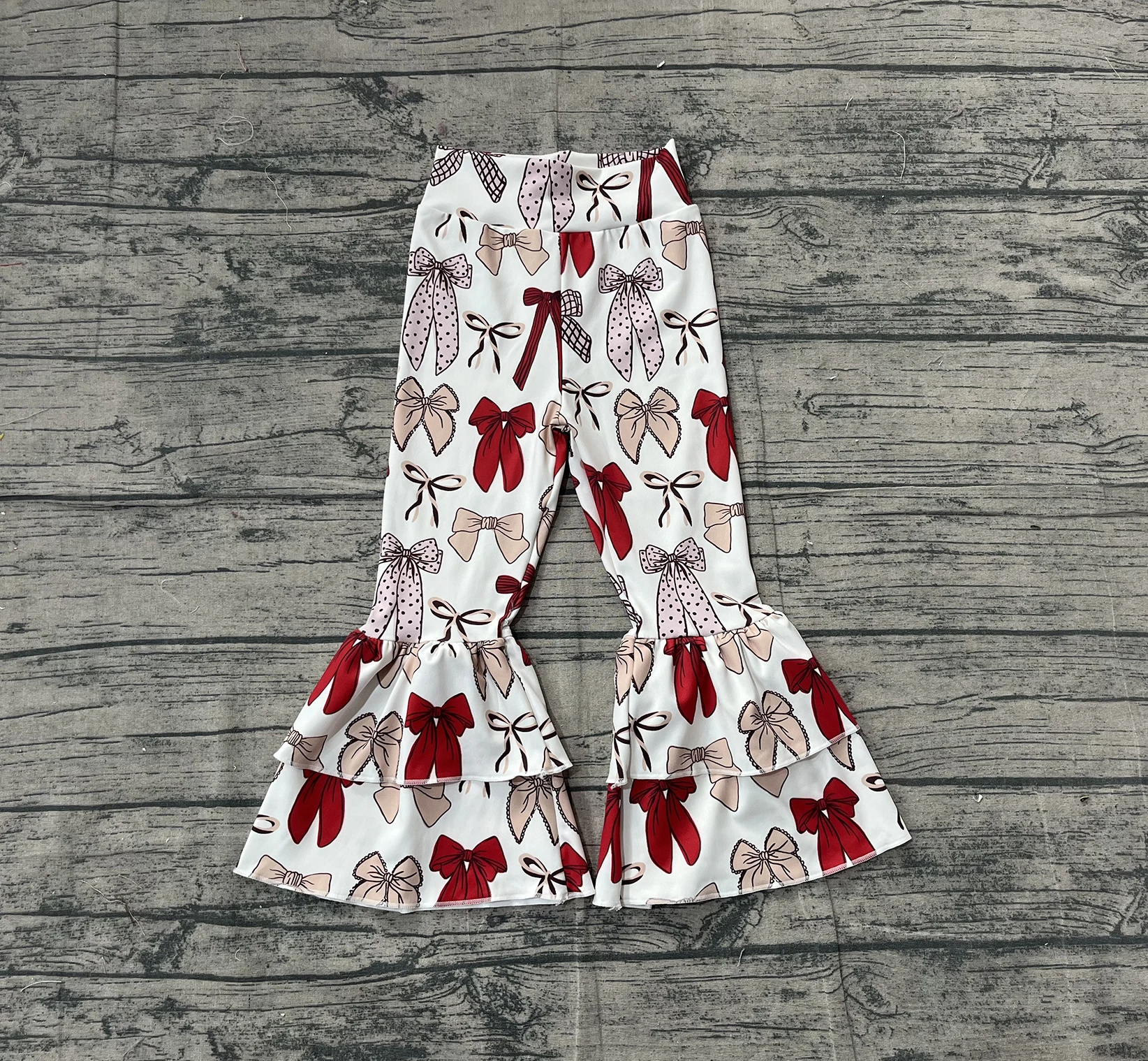 

Z1112-08 P0885 Kids Fall Clothes Bows Print Children Yoga Bell Bottom Pants