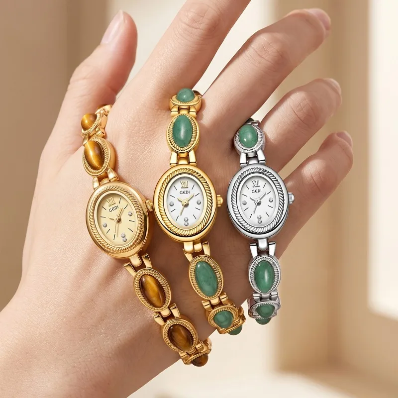 Adornlink Elegant Green Jade Quartz Bracelet Jewelry Wristwatch High-End Luxury Fashion Dress Watch for Women Lady Gift