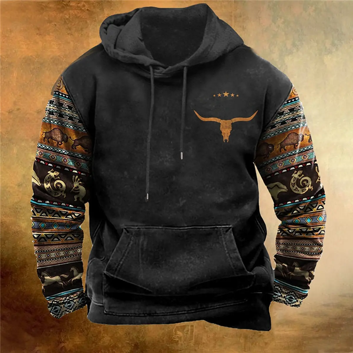 Men\'s Pullover Hoodie Sweatshirt Vintage Long Sleeve Cowboy Prints Casuals Spring & Fall For Men/Women Outerwear Streetwear