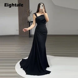 Eightale Elegant Evening Dress for Wedding Party One Shoulder Beaded Black Mermaid Arabic Prom Gowns Long Formal Celebrity Dress