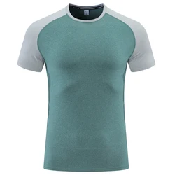 Men Shirts Sports Print Casual Gym Running Summer Tee Outdoor Jogging Breathable Elasticity Patchwork Fashion Short Sleeves