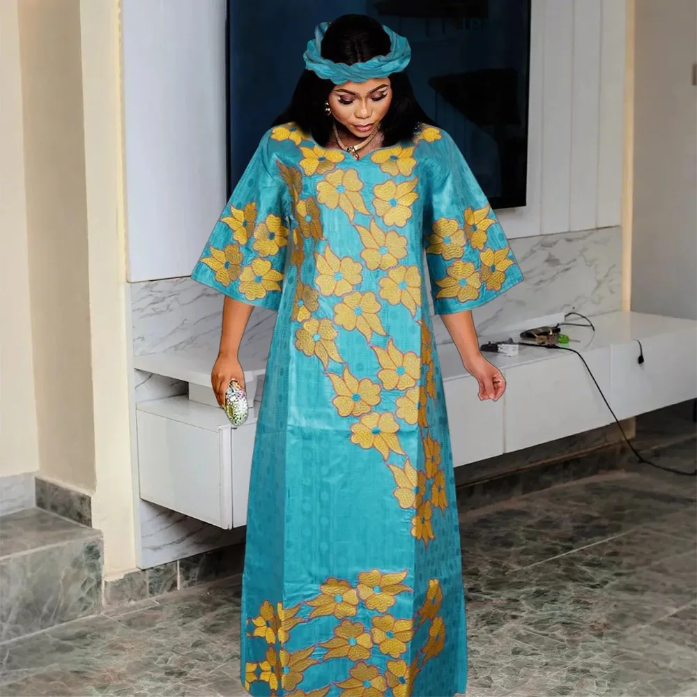 H&D African Clothes For Women Tradition Dress Embroidery  Bazin Wedding Party Dress Ankara Robes Trads Wears African Clothes