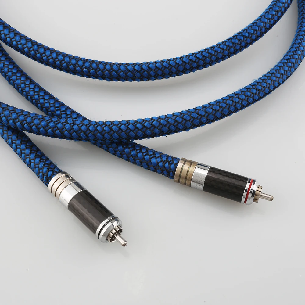 Paire de câbles Audio RCA 6N plaqués argent avec Fiber de carbone 2 RCA à 2RCA mâle, câble d'interconnexion Hifi double RCA