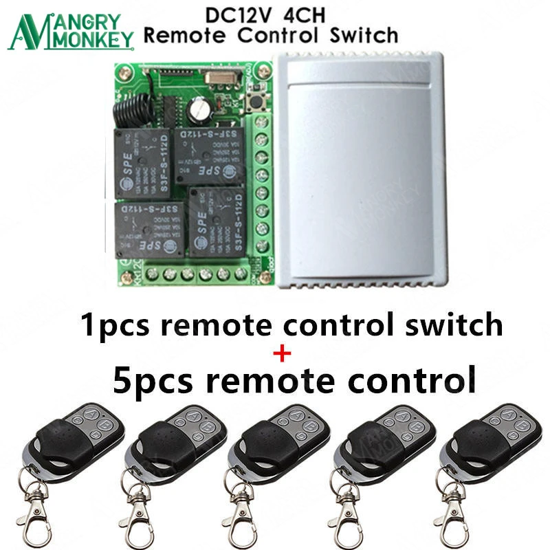 433 Mhz uniwersalny bezprzewodowy zdalny przełącznik DC12V 4CH moduł przekaźnika odbiorczego i 5 sztuk sterowanie radiowe 433 Mhz nadajnik