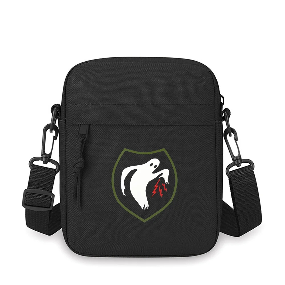 White ghost with red lightning black shield Men Crossbody Bag Single Shoulder Women Cartoon Anime Film Printing Design Unisex