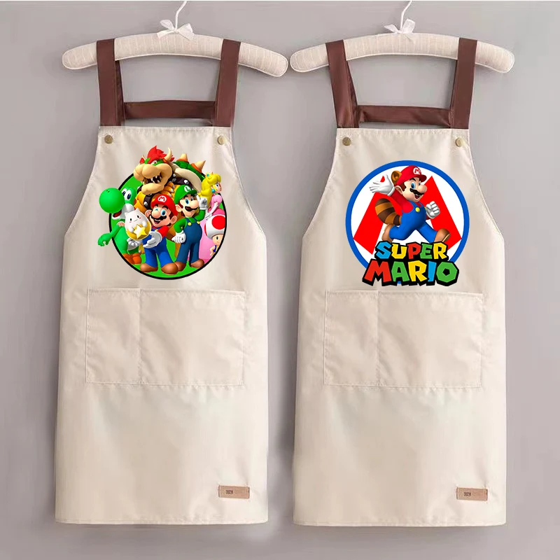 Super Mario Apron Cartoon Waterproof Oil Proofa Home Canvas Aprons Home Kitchen Dining Gardening Milk Tea Coffees Halls Workwear