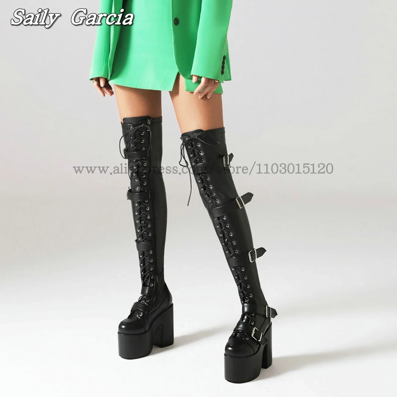 Solid Catwalk Style Chunky Heel Over Knee Motorcycle Boots Autumn New 6CM Platform 10CM Heel Modren Boots Size 35-46 Casual Boot