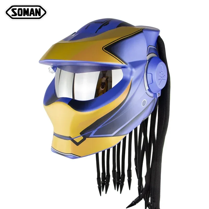 SOMAN Predator Motorcycle Helmet SM958 Iron Blood Warrior Retro Braid Helm Laser Light Casque Capacetes Para Moto