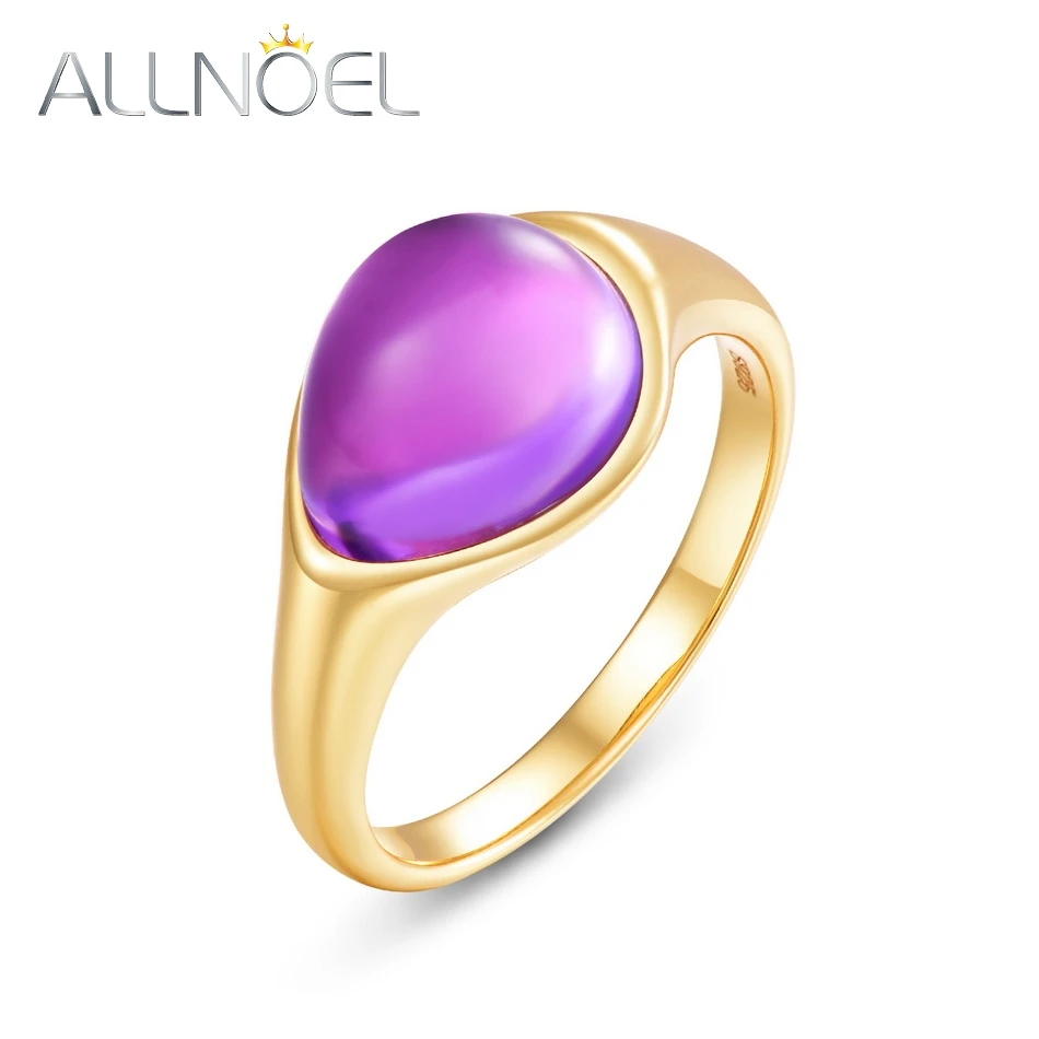 ALLNOEL 925 Sterling Silver Candy Crystal Rings For Women Pear Puple Green Amethyst Citrine MutilColor Gemstone Fine Jewelry