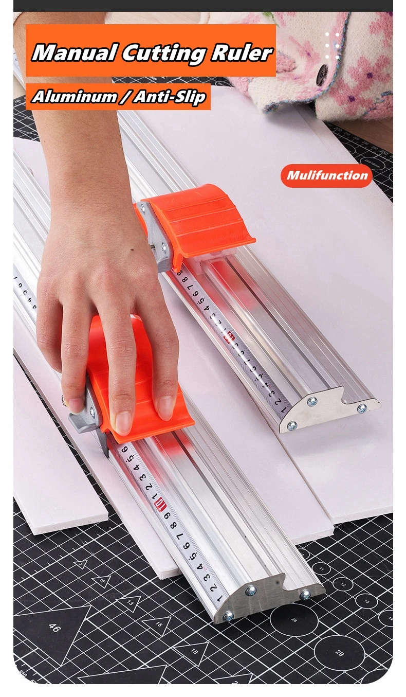 Manueller verschiebbarer Papierschneider mit Dual-Scale-Lineal Kt PVC-Schneidelineal Aluminium Anti-Rutsch-Schnitt-Positionierungslineal DIY-Werkzeug – Detail 1