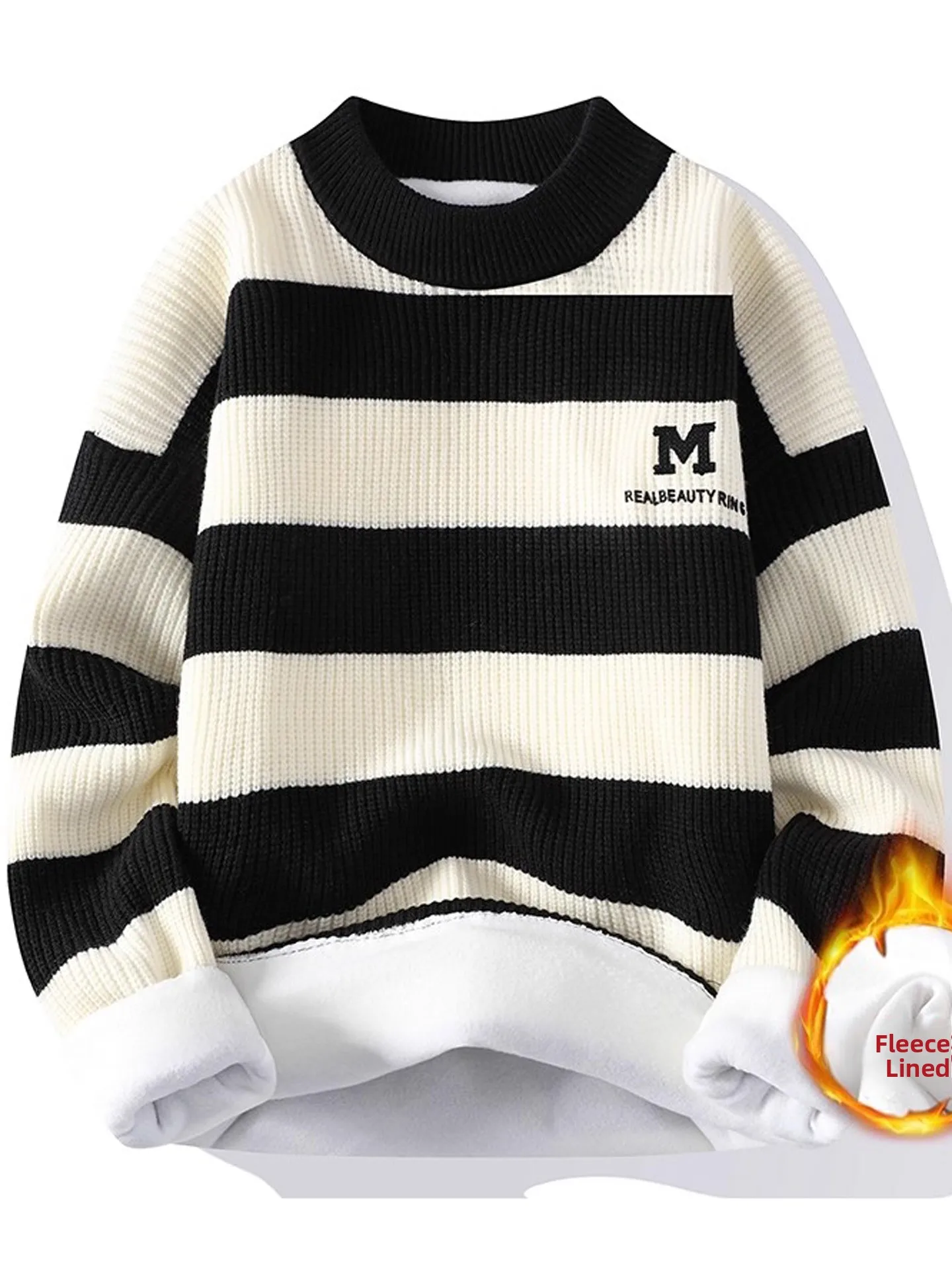 

Мужской зимний вязаный свитер Thiened Fce round Ne, теплый базовый слой, модный цвет, Blo, широкие полоски, полиэфирное волокно