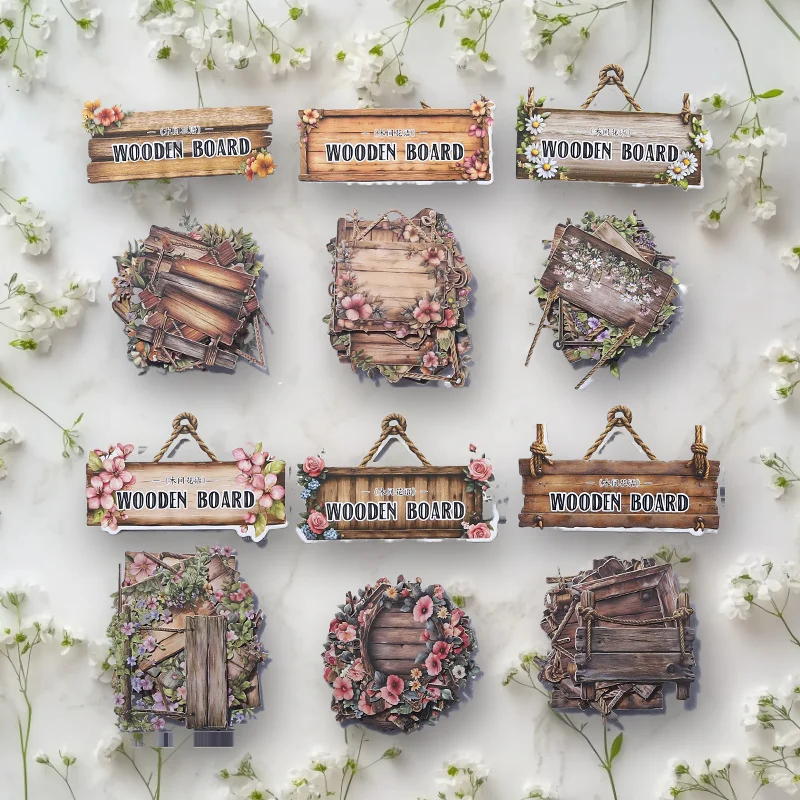 1 Packung/2 Packung Aufkleber pro Packung Wooden Bloom Language Series Retro Hard Card Sticker Garden Wood Sign Theme15 Sheets mit 6 Stilen