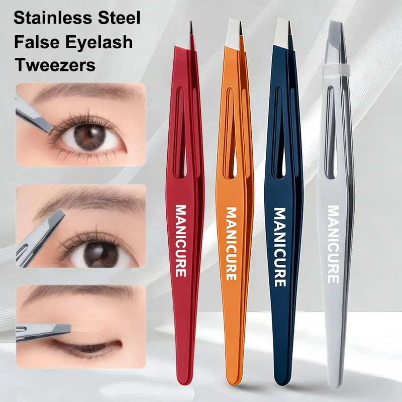 Pinzas para Cejas de Acero Inoxidable, Coloridas, para Depilar Pelo Fino, con Punta Inclinada, Herramientas de Maquillaje