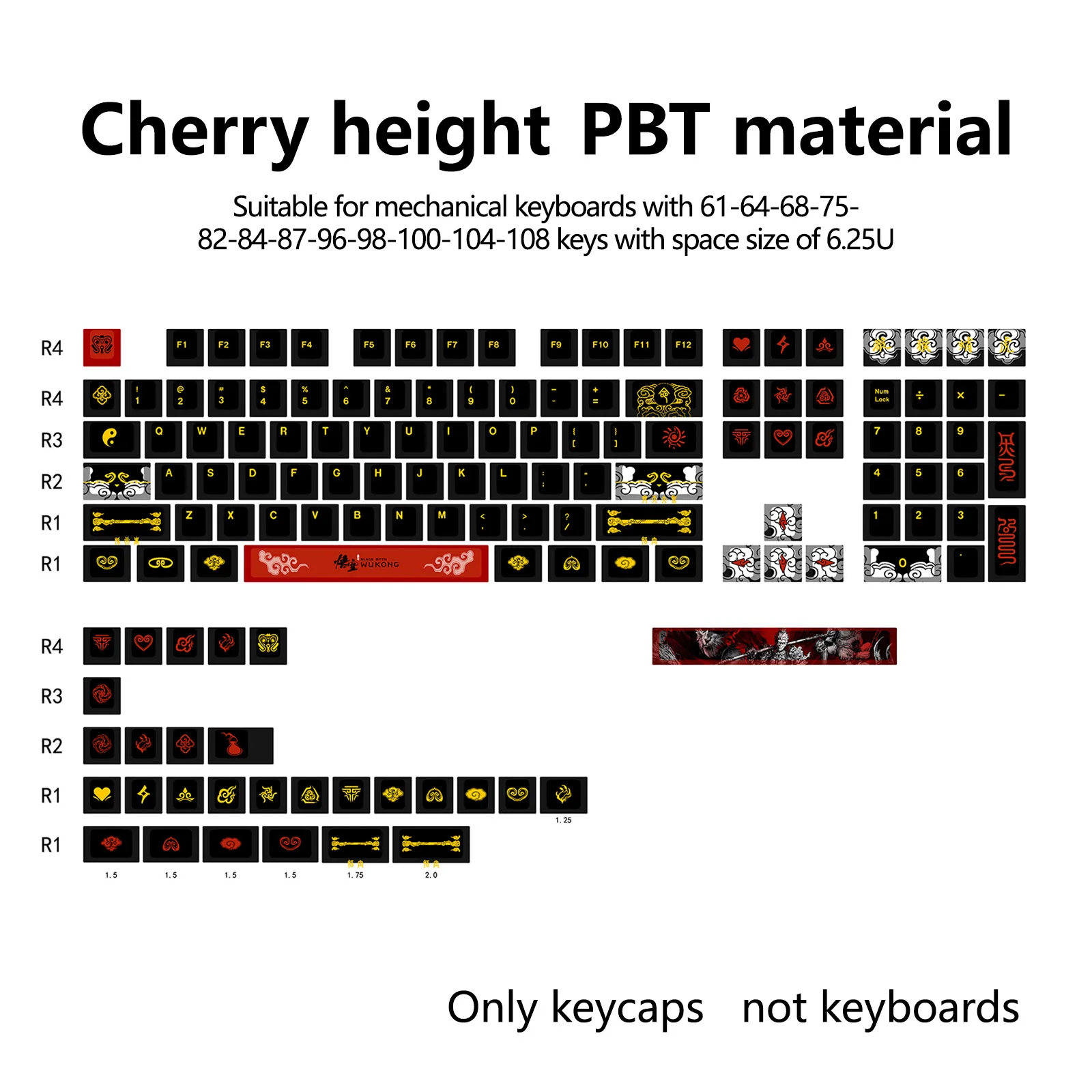 

New CHERRY Original Height Mechanical Keyboard Keycaps PBT Sublimation Black Myth Goku Theme Personality Keyboard Caps Gift
