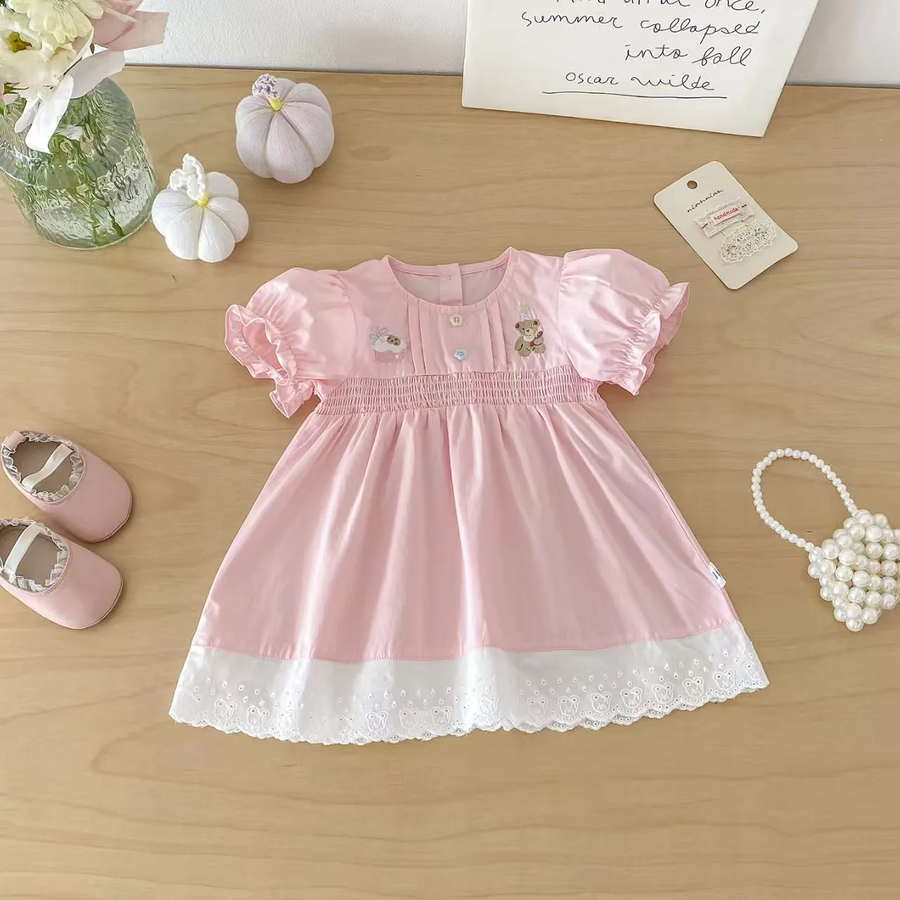 Cute and Sweet Cartoon Princess Dress for Baby Girls - New Summer Style with Color Block Puff Sleeves