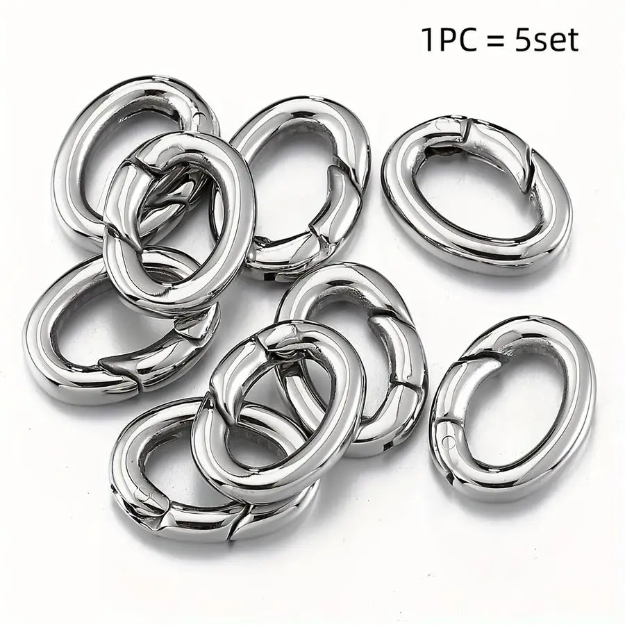 1/5/10/20/50/100pcs Oval Stainless Steel Spring Clasp, Egg-Shaped Lobster Clasp, Titanium Steel Open Ring for DIY and Jewelry Lo