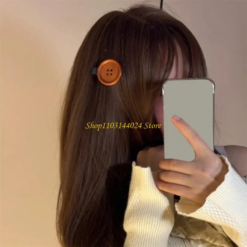 

N5KE Деревянный узор Кнопка Шпилька Боковая заколка для волос Для повседневного стиля Симпатичная заколка для волос