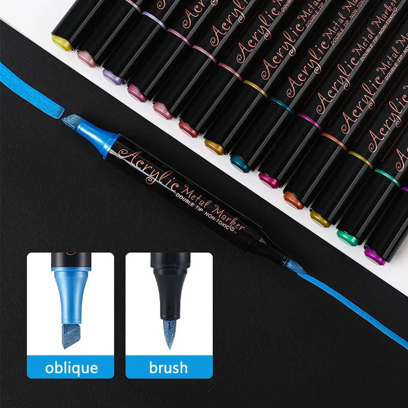 Art Makers Dual Tips Graffiti Metallic Color Acrylic Marker Pen for Drawing, no smudge, waterproof