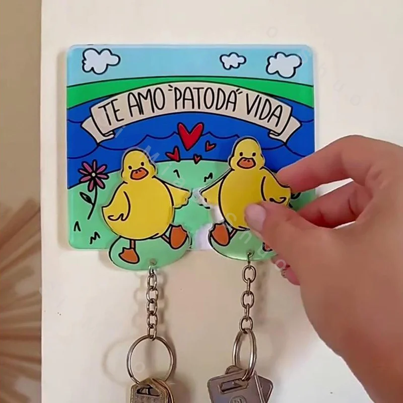 LLavero de pato de película para parejas, colgador de llaves de casa compartida, colgante de acrílico creativo para bolso escolar, regalo para