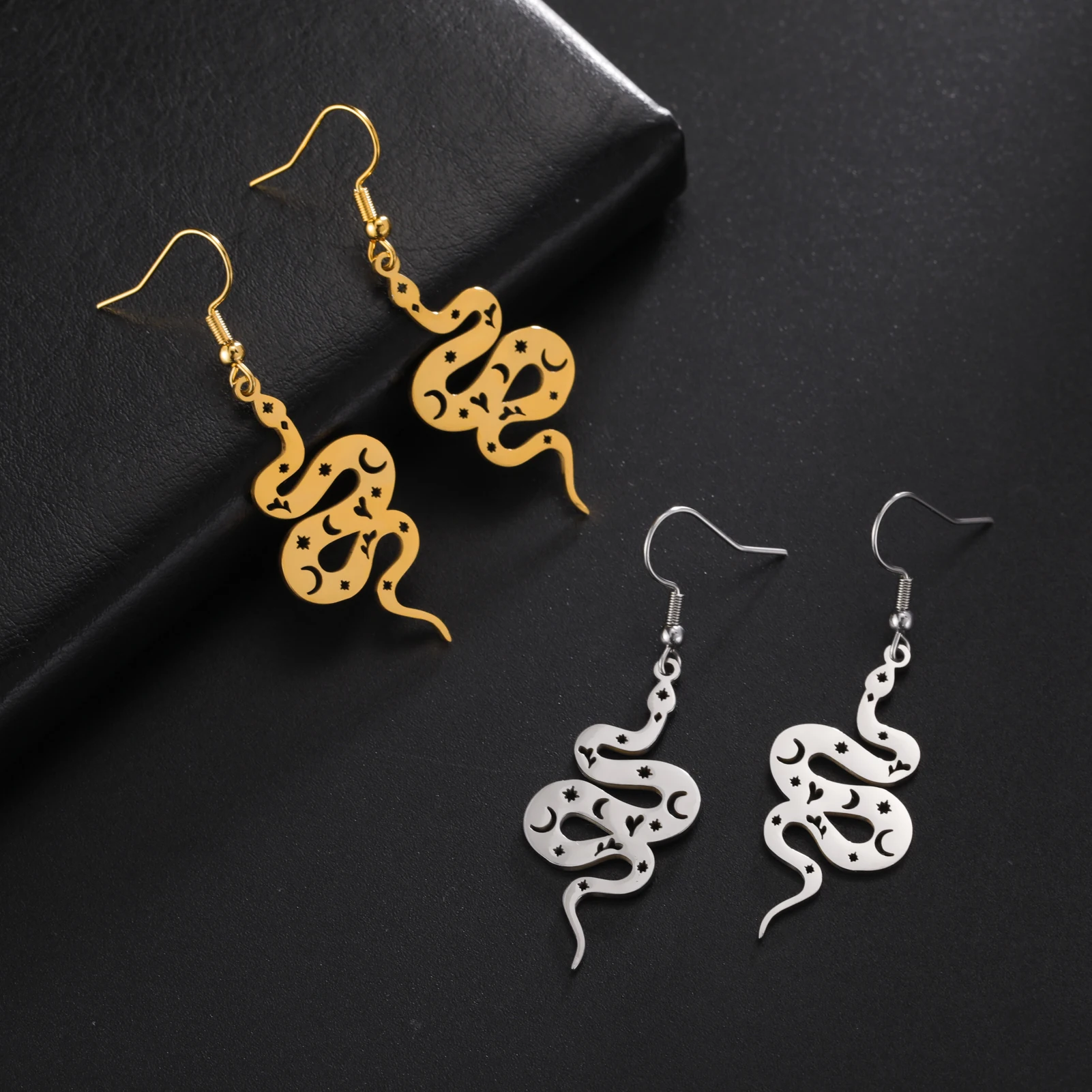 Fishhook Snake Ear Stud Drop Earring Dangle Hook Supernatural Gift For Women Girl Man Gold Color Stainless Steel Fashion Jewelry