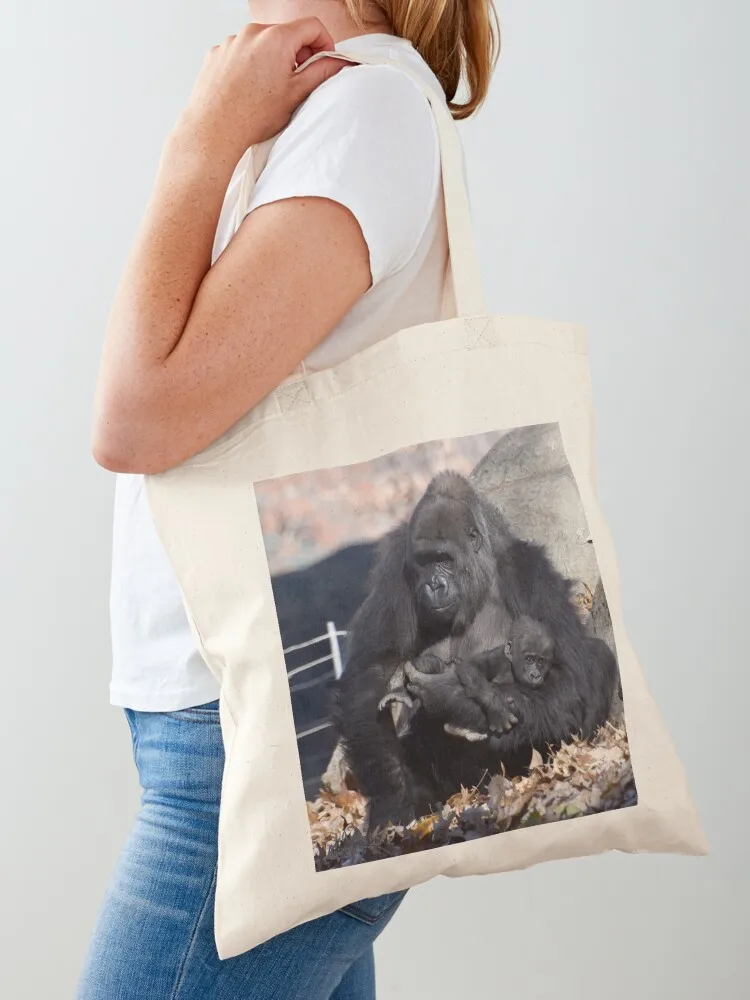 

Gorilla Lulu with infant Floyd at Zoo Atlanta Tote Bag Large bags for women custom tote bag canvas tote shopping cart bags