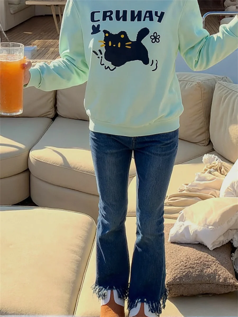 

Flare Tassels Denim Jeans Womens Wide Legged Distressed Embroidered Patchwork Washed Black High Waist Slim Fit Bootcut Casual