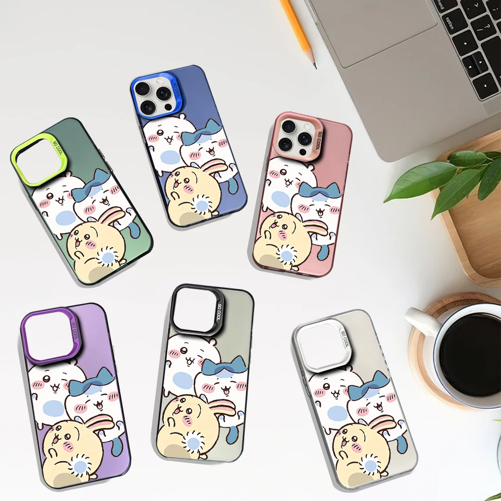 MINISO Cute C-Chiikawa U-Usagi Laser Phone Case for iPhone 12 11 13 14 15 16 Max Pro Plus IMD Shockproof Silicone Coque