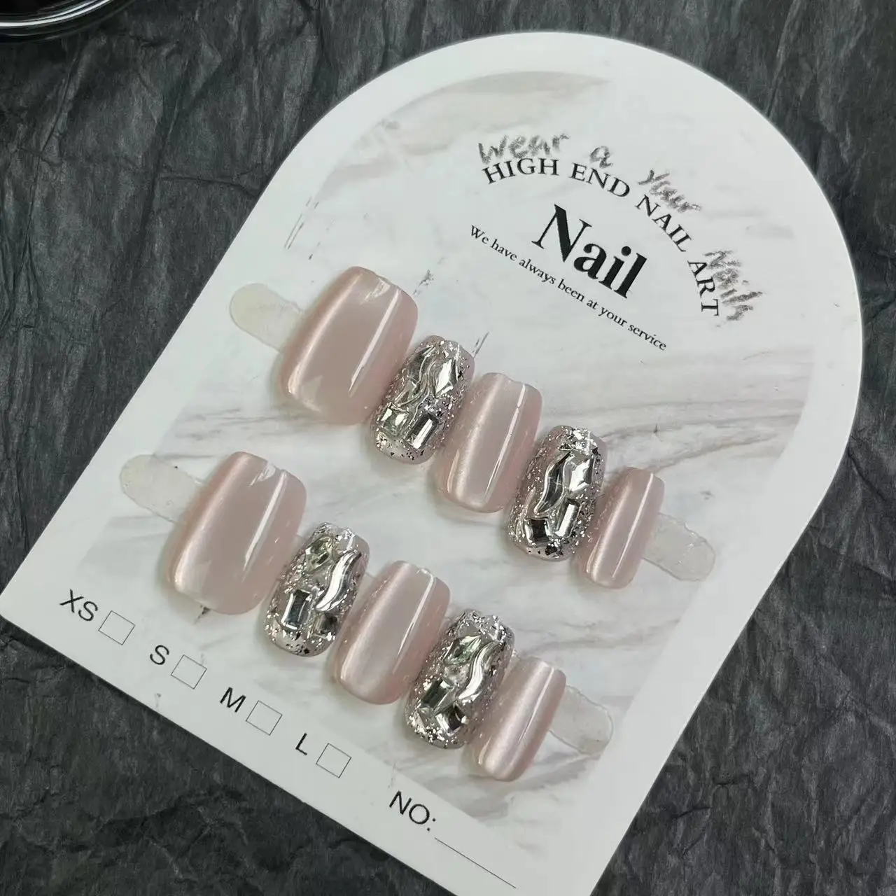 Short Cat Eye 10pcs Nude False Nails Fake Nail Reusable Design Ballet Rhinestone Wearable Full Cover Glitter Nail Tips