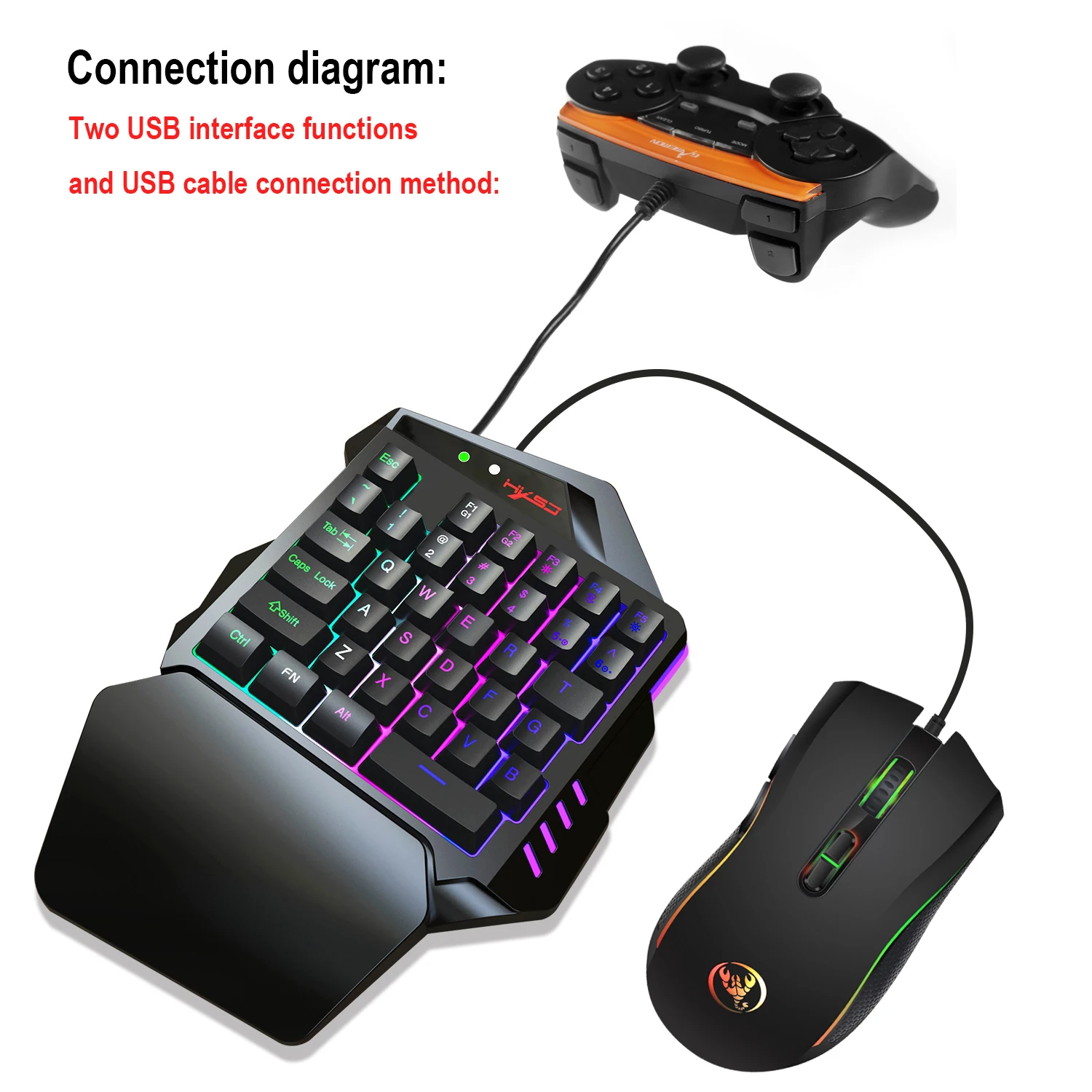 V500 – clavier de jeu filaire à une main, convertisseur USB 2.0, souris A869 pour PS, Xbox One N-SWITCH, Xbox 360