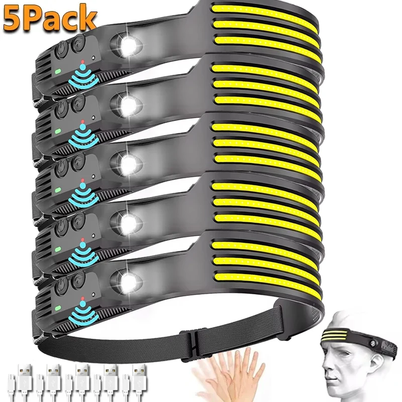 Potężna indukcyjna latarka czołowa LED COB Wbudowana bateria Latarka czołowa ładowana przez USB Outdoor Camping Wędkarstwo Reflektor jeździecki