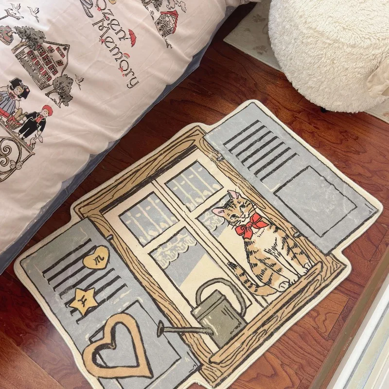 Cute Cartoon Children's Bedroom Bedside Carpet Animation Living Room Decorative Rug Cat Window Plush Soft Home Floor Mat Tapete