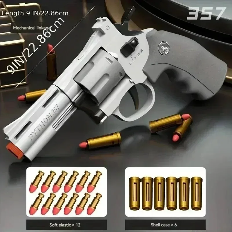 Magnum Zp-5 357 Long Alloy Revolver Soft Bullet Can Be Fired Pistol Boy Simulation Toy Repeating Pistol Children\'s gifts