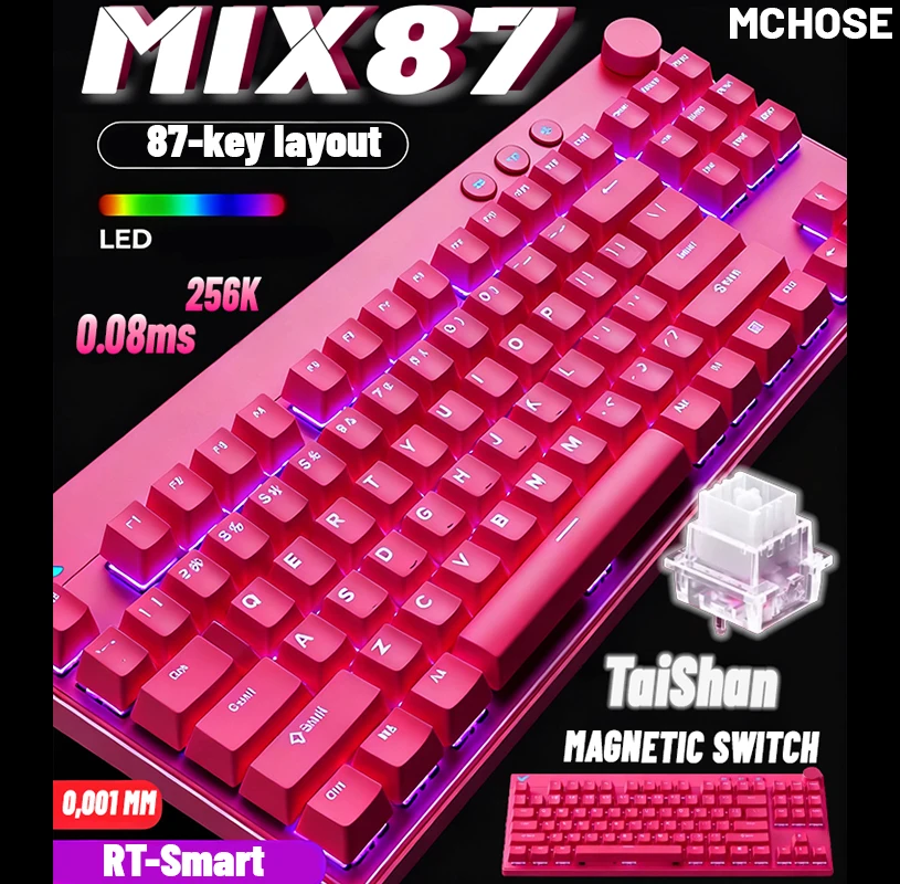 MCHOSE MIX87 clavier de jeu filaire clavier à interrupteur magnétique 8K + 256K Esport 0.08ms faible latence e-sports accessoires de joueur personnalisés