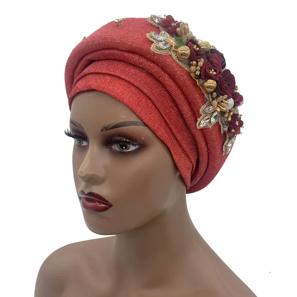 Turbante de Nigeria Auto Gele para Mujer, envoltura para la cabeza, a la moda, exquisito ramo, gorro de Turbante africano