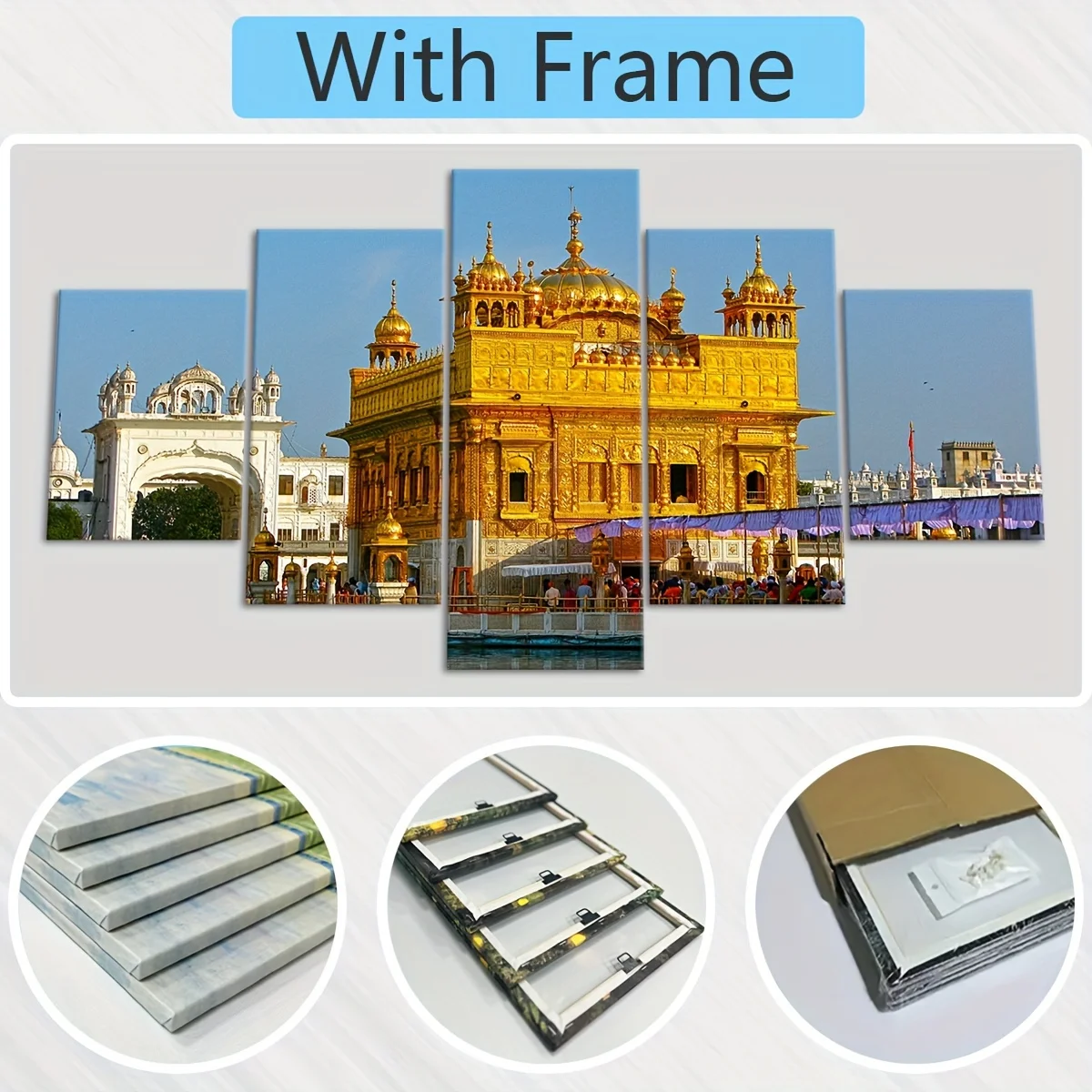 5 قطع مؤطرة الهند الشهيرة بناء Amritsar الذهبي معبد عرض قماش المشارك ، الفن للديكور المنزل ، نمط جدار ديكور فني #5