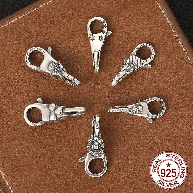 925 sterling silver double opening spring buckle retro versatile trendy necklace bracelet accessories DIY accessories lobster