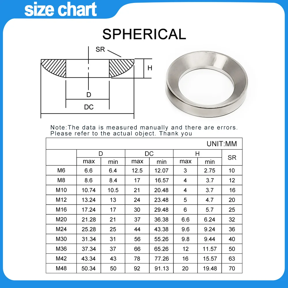 M6M8M10M12M14M16M18M20M24 304Stainless Steel/carbon steel Conical Spherical Washer Solid Countersunk Gasket Concave Convex Cone