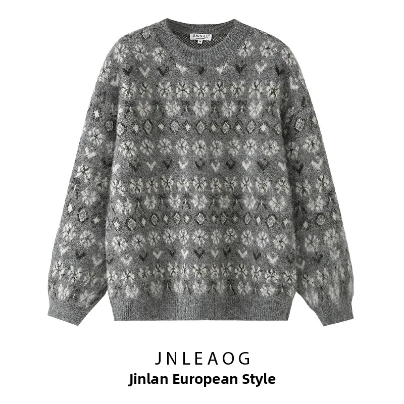 

JNLEAOG Autumn New Women's round Ne Long Sve Color Fade Effect Knitted Sweater Street Sle Polyester Fiber Hooded Coat